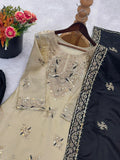 Designer Gmy Silk With Heavy Embroidery Sequence Work Top-Bottom And Dupatta Set