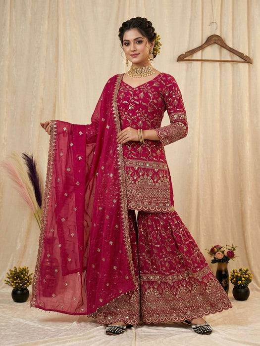 Designer Sharara Plazzo and Dupatta With eavy Fandy Crushi Silk Material With Sequence Embroidery Work