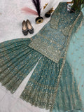 Designer Sharara Plazzo and Dupatta With eavy Fandy Crushi Silk Material With Sequence Embroidery Work
