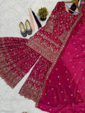 Designer Sharara Plazzo and Dupatta With eavy Fandy Crushi Silk Material With Sequence Embroidery Work