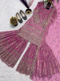Designer Sharara Plazzo and Dupatta With eavy Fandy Crushi Silk Material With Sequence Embroidery Work