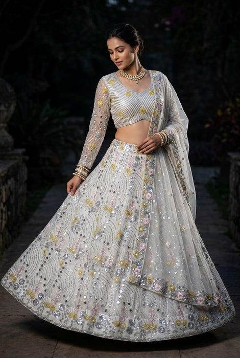 Soft Butterfly Net with Real Mirror Embroidery Sequins Work With Cancan & Canvas Patta Lehenga Choli