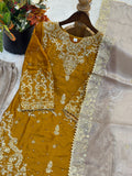 Designer Gmy Silk With Heavy Embroidery Coding Dori-Sequence Work Top-Bottom And Dupatta Set