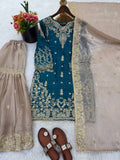 Designer Gmy Silk With Heavy Embroidery Coding Dori-Sequence Work Top-Bottom And Dupatta Set