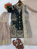 Designer Gmy Silk With Heavy Embroidery Coding Dori-Sequence Work Top-Bottom And Dupatta Set