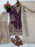 Designer Gmy Silk With Heavy Embroidery Coding Dori-Sequence Work Top-Bottom And Dupatta Set