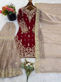 Designer Gmy Silk With Heavy Embroidery Coding Dori-Sequence Work Top-Bottom And Dupatta Set