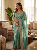 Designer Vichitra Silk Saree With Sequence And Multi Color Thread Embroidery Work