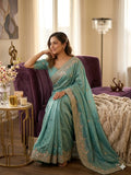 Designer Vichitra Silk Saree With Sequence And Multi Color Thread Embroidery Work