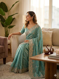 Designer Vichitra Silk Saree With Sequence And Multi Color Thread Embroidery Work