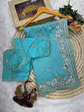 Designer Vichitra Silk Saree With Sequence And Multi Color Thread Embroidery Work