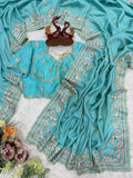 Designer Vichitra Silk Saree With Sequence And Multi Color Thread Embroidery Work