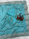 Designer Vichitra Silk Saree With Sequence And Multi Color Thread Embroidery Work