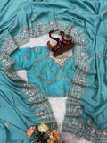 Designer Vichitra Silk Saree With Sequence And Multi Color Thread Embroidery Work