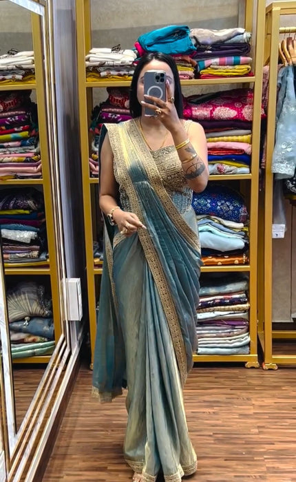 New Super Trending Embroidery Sequence work ready to wear saree with Embroidery Blouse