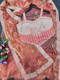New Super Trending Embroidery Sequence work ready to wear saree with Embroidery Blouse