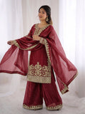New Designer Gmy Silk With Heavy Embroidery And Sequence Work Top-Bottom And Dupatta Set