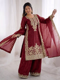 New Designer Gmy Silk With Heavy Embroidery And Sequence Work Top-Bottom And Dupatta Set