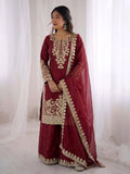 New Designer Gmy Silk With Heavy Embroidery And Sequence Work Top-Bottom And Dupatta Set