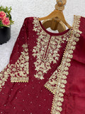 New Designer Gmy Silk With Heavy Embroidery And Sequence Work Top-Bottom And Dupatta Set
