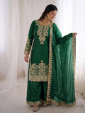 New Designer Gmy Silk With Heavy Embroidery And Sequence Work Top-Bottom And Dupatta Set