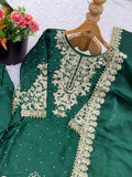 New Designer Gmy Silk With Heavy Embroidery And Sequence Work Top-Bottom And Dupatta Set
