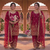 New Designer Party Wear Look Heavy Natural Crep Silk Top  Pent And Dupatta