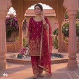 New Designer Party Wear Look Heavy Natural Crep Silk Top  Pent And Dupatta