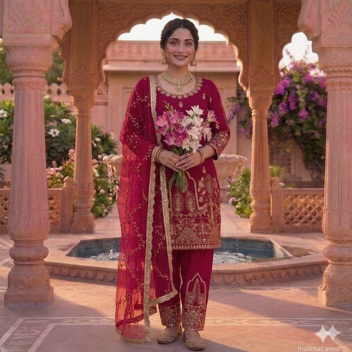 New Designer Party Wear Look Heavy Natural Crep Silk Top  Pent And Dupatta