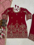 New Designer Party Wear Look Heavy Natural Crep Silk Top  Pent And Dupatta