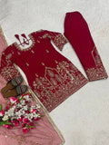 New Designer Party Wear Look Heavy Natural Crep Silk Top  Pent And Dupatta