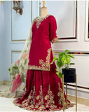 New Designer Party Wear Look Heavy Cinon Silk Top Sarara & Dupatta Set