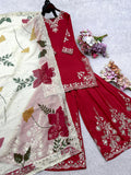 New Designer Party Wear Look Heavy Cinon Silk Top Sarara & Dupatta Set