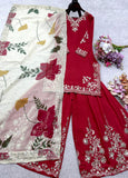 New Designer Party Wear Look Heavy Cinon Silk Top Sarara & Dupatta Set