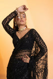 Beautiful Black Butterfly Net Saree With Embroidery And  Sequins Work