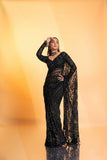 Beautiful Black Butterfly Net Saree With Embroidery And  Sequins Work