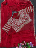 New Super Trending Embroidery Sequence work ready to wear saree with Embroidery Blouse