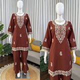 Designer Bell Bottom Set With Slub Reyon Classy Tones Premium Fabric