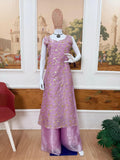 Latest Designer Jimy Silk Kurti Koti And Plazzp Set With Embroidery