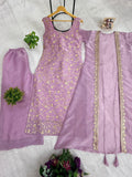 Latest Designer Jimy Silk Kurti Koti And Plazzp Set With Embroidery