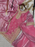 Designer Pure Gmy Silk With Embroidery Sequence Worked Top-Plazzo And Dupatta Set