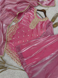 Designer Pure Gmy Silk With Embroidery Sequence Worked Top-Plazzo And Dupatta Set