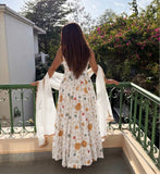 White Premium Faux Georgette Anarkali Suit with Dupatta And Pant
