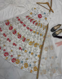 White Premium Faux Georgette Anarkali Suit with Dupatta And Pant