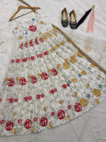 White Premium Faux Georgette Anarkali Suit with Dupatta And Pant