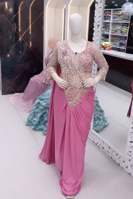New Super Trending Embroidery Sequence work ready to wear saree with Embroidery Blouse