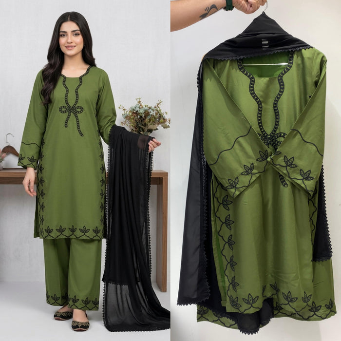 HANIA AMIR INSPIRED PAKISTANI SUIT WITH EMBROIDERED WORKED TOP PLAZZO AND DUPATTA