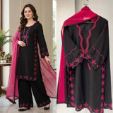 HANIA AMIR INSPIRED PAKISTANI SUIT WITH EMBROIDERED WORKED TOP PLAZZO AND DUPATTA
