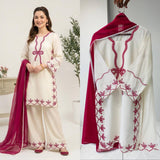 HANIA AMIR INSPIRED PAKISTANI SUIT WITH EMBROIDERED WORKED TOP PLAZZO AND DUPATTA