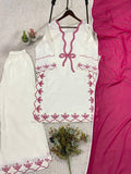 HANIA AMIR INSPIRED PAKISTANI SUIT WITH EMBROIDERED WORKED TOP PLAZZO AND DUPATTA